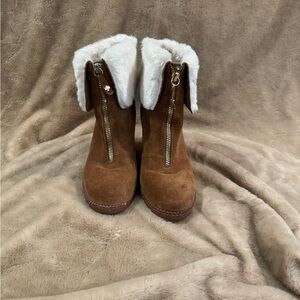 Kate Spade Brown Suede Boots with White Fur Trim